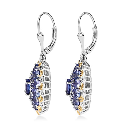 Tanzanite Lever Back Earrings in 18K Vermeil Yellow Gold and Rhodium Over Sterling Silver 5.70 ctw