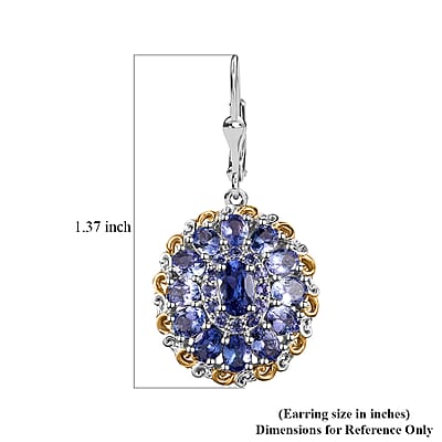 Tanzanite Lever Back Earrings in 18K Vermeil Yellow Gold and Rhodium Over Sterling Silver 5.70 ctw