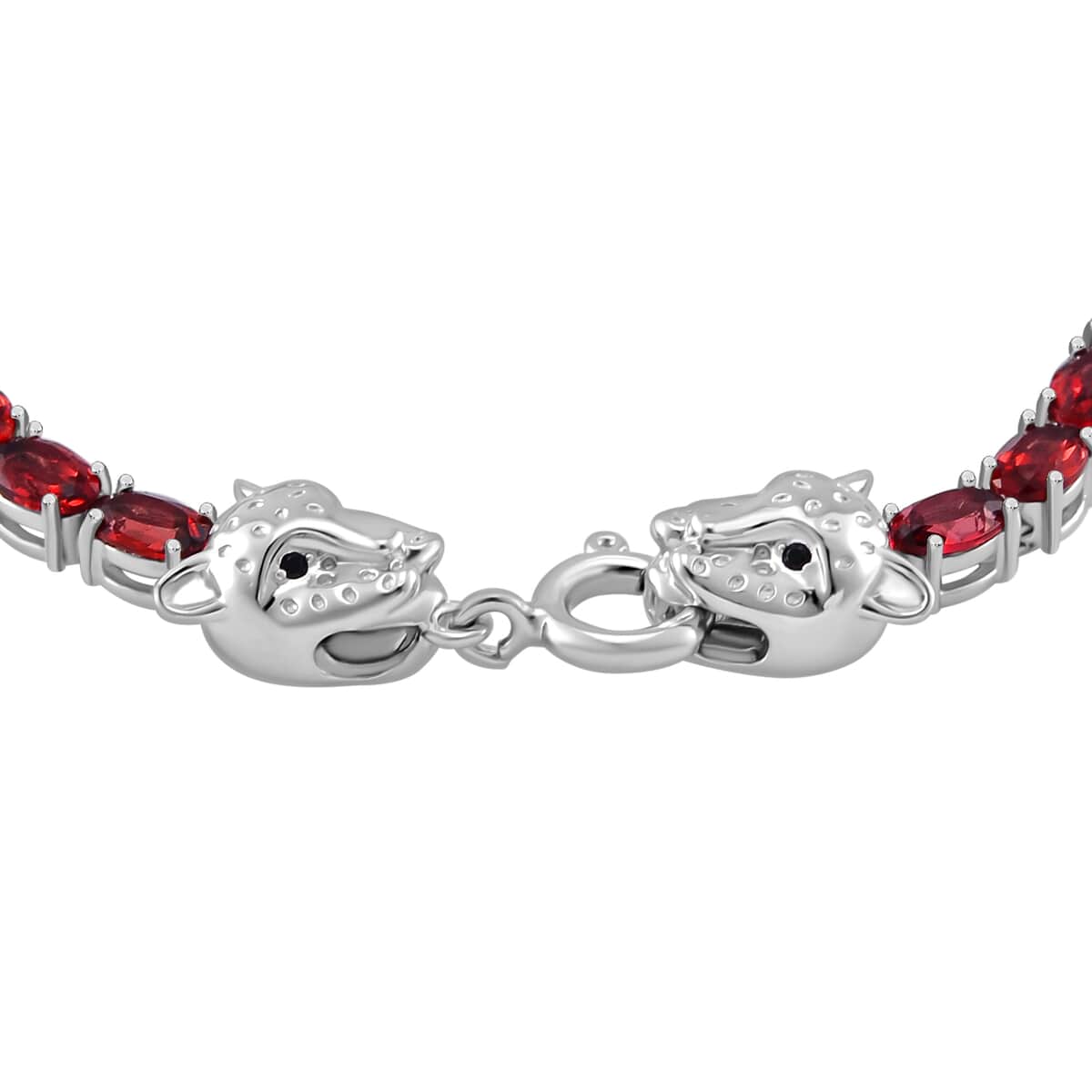 Tanzanian Wine Garnet and Thai Black Spinel 15.60 ctw Double Leopard Head Bracelet in Rhodium Over Sterling Silver (8.00 In) image number 2