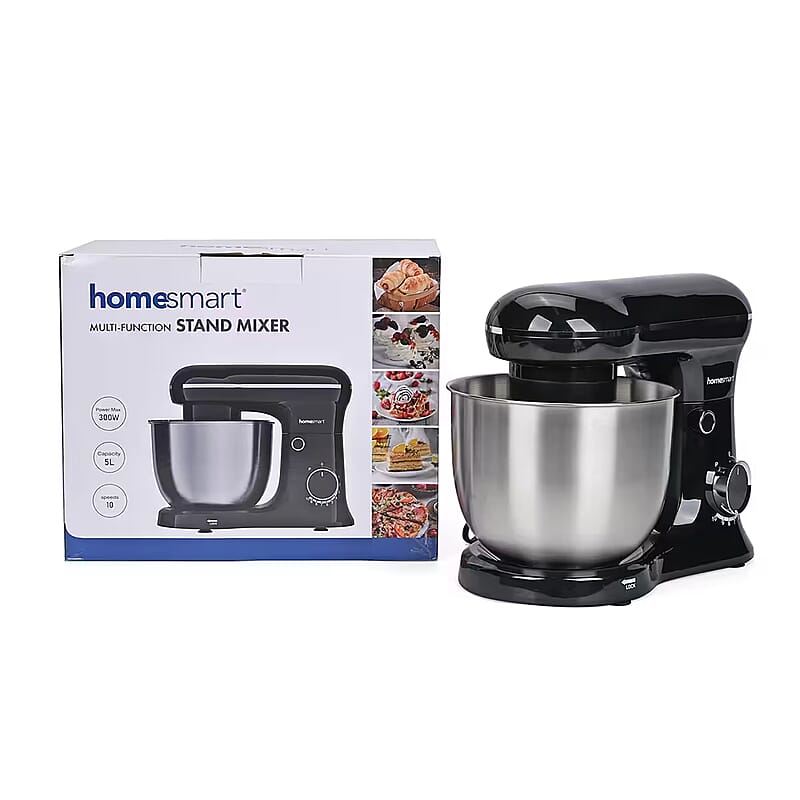 Homesmart Stand Mixer with Dough Hook, Beater, Egg Whisk Stainless Steel Bowl- Black