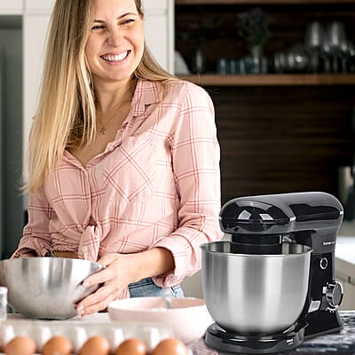 Homesmart Stand Mixer with Dough Hook, Beater, Egg Whisk Stainless Steel Bowl- Black