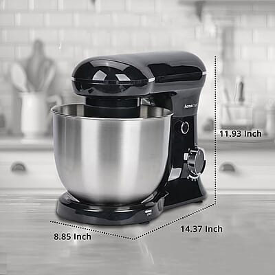 Homesmart Stand Mixer with Dough Hook, Beater, Egg Whisk Stainless Steel Bowl- Black