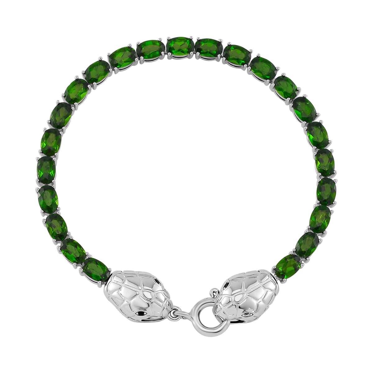 Chrome Diopside and Thai Black Spinel 10.10 ctw Double Snake Head Bracelet in Rhodium over Sterling Silver (6.50 In) image number 0