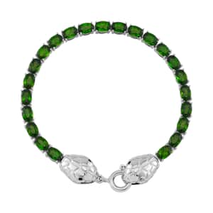 Chrome Diopside and Thai Black Spinel 10.10 ctw Double Snake Head Bracelet in Rhodium over Sterling Silver (6.50 In)