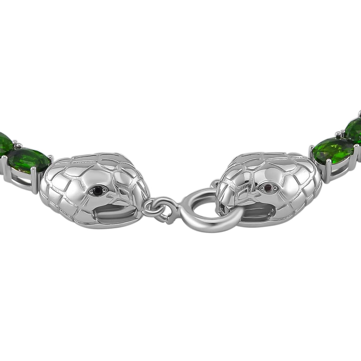 Chrome Diopside and Thai Black Spinel 10.10 ctw Double Snake Head Bracelet in Rhodium over Sterling Silver (6.50 In) image number 3