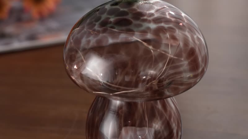 LED Light Beads Cute Brown Glass Mushroom Shape Table Lamp (51.18"x 59") (2xAA Battery Not Included)