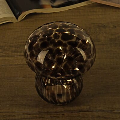 LED Light Beads Cute Brown Glass Mushroom Shape Table Lamp (2xAA Battery Not Included)