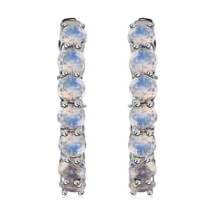 Bargain Deal Moon Glow Moonstone Hoop Earrings in Rhodium Over Sterling Silver 2.50 ctw