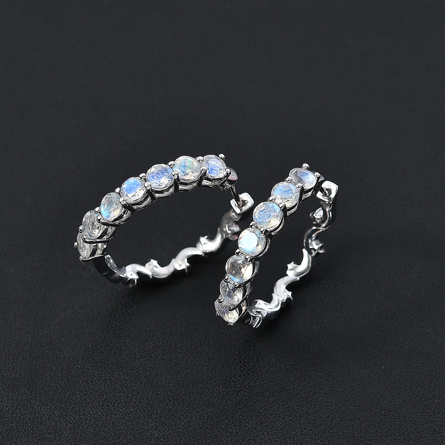 Moon Glow Moonstone Hoop Earrings in Rhodium Over Sterling Silver 2.50 ctw
