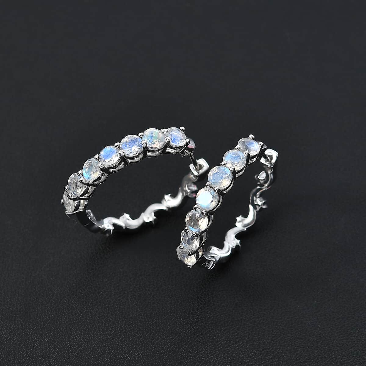 Bargain Deal Moon Glow Moonstone Hoop Earrings in Rhodium Over Sterling Silver 2.50 ctw image number 1