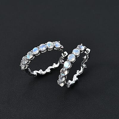 Moon Glow Moonstone Hoop Earrings in Rhodium Over Sterling Silver 2.50 ctw