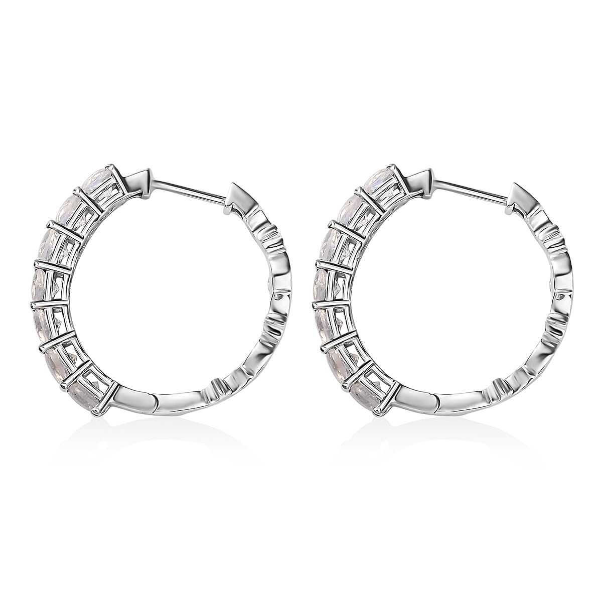 Moon Glow Moonstone Hoop Earrings in Rhodium Over Sterling Silver 2.50 ctw