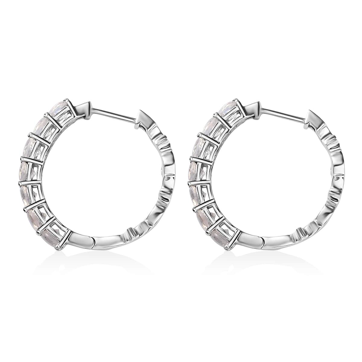 Bargain Deal Moon Glow Moonstone Hoop Earrings in Rhodium Over Sterling Silver 2.50 ctw image number 3