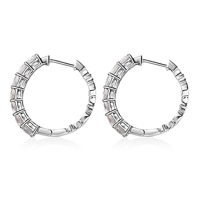 Moon Glow Moonstone Hoop Earrings in Rhodium Over Sterling Silver 2.50 ctw