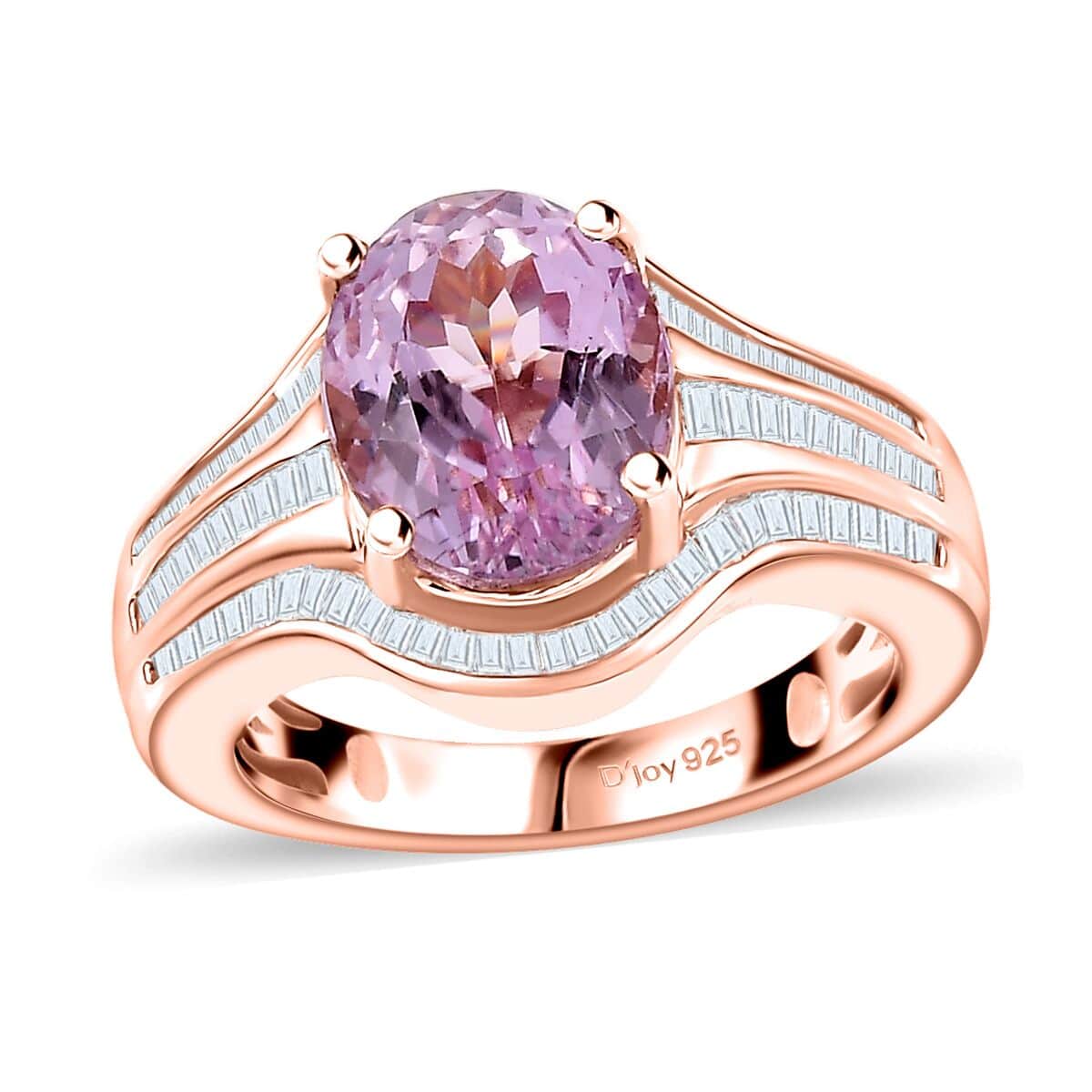 Premium Martha Rocha Kunzite, Diamond (0.60 cts) Ring in 18K Vermeil RG Over Sterling Silver (Size 5.0) 4.35 ctw image number 0