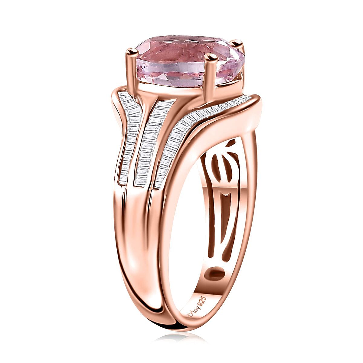 Premium Martha Rocha Kunzite and Diamond 4.35 ctw Cascade Ring in 18K Vermeil Rose Gold Over Sterling Silver (Size 5.0)
