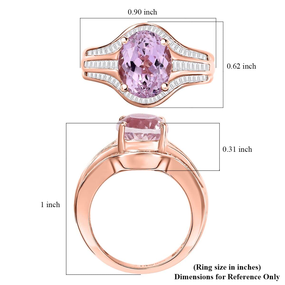 Premium Martha Rocha Kunzite, Diamond (0.60 cts) Ring in 18K Vermeil RG Over Sterling Silver (Size 5.0) 4.35 ctw image number 5