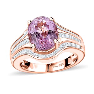 Premium Martha Rocha Kunzite and Diamond 4.35 ctw Cascade Ring in 18K Vermeil Rose Gold Over Sterling Silver (Size 9.0)