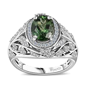 Andranomaro Green Apatite and White Zircon Leaves Ring in Rhodium Over Sterling Silver (Size 6.0) 2.50 ctw