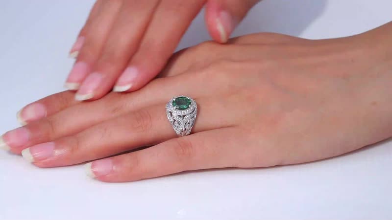 Premium Natural Green Apatite, White Zircon Ring in Rhodium Over Sterling Silver (Size 6.0) 2.50 ctw