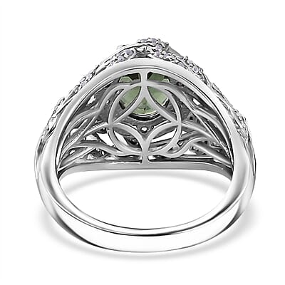 Andranomaro Green Apatite and White Zircon Leaves Ring in Rhodium Over Sterling Silver (Size 6.0) 2.50 ctw