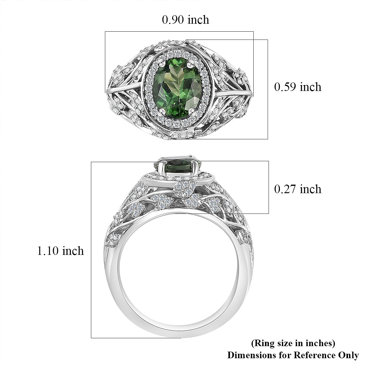 Andranomaro Green Apatite and White Zircon Leaves Ring in Rhodium Over Sterling Silver (Size 6.0) 2.50 ctw