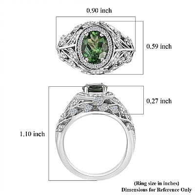 Andranomaro Green Apatite and White Zircon Leaves Ring in Rhodium Over Sterling Silver (Size 6.0) 2.50 ctw