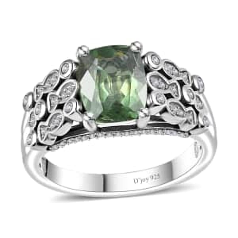 D'Joy Andranomaro Green Apatite and Moissanite Fish and Bubble Ring in Rhodium Over Sterling Silver (Size 6.0) 2.50 ctw
