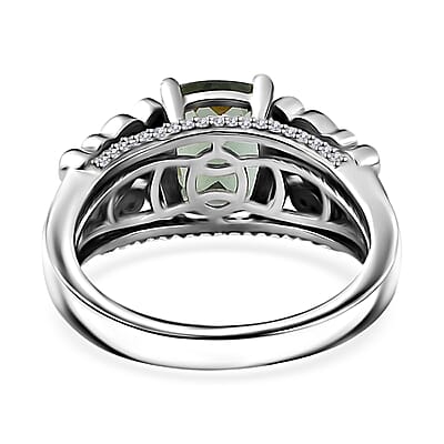 D'Joy Andranomaro Green Apatite and Moissanite Fish and Bubble Ring in Rhodium Over Sterling Silver (Size 6.0) 2.50 ctw