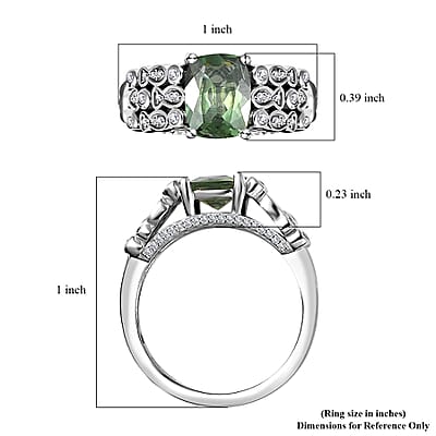 D'Joy Andranomaro Green Apatite and Moissanite Fish and Bubble Ring in Rhodium Over Sterling Silver (Size 6.0) 2.50 ctw
