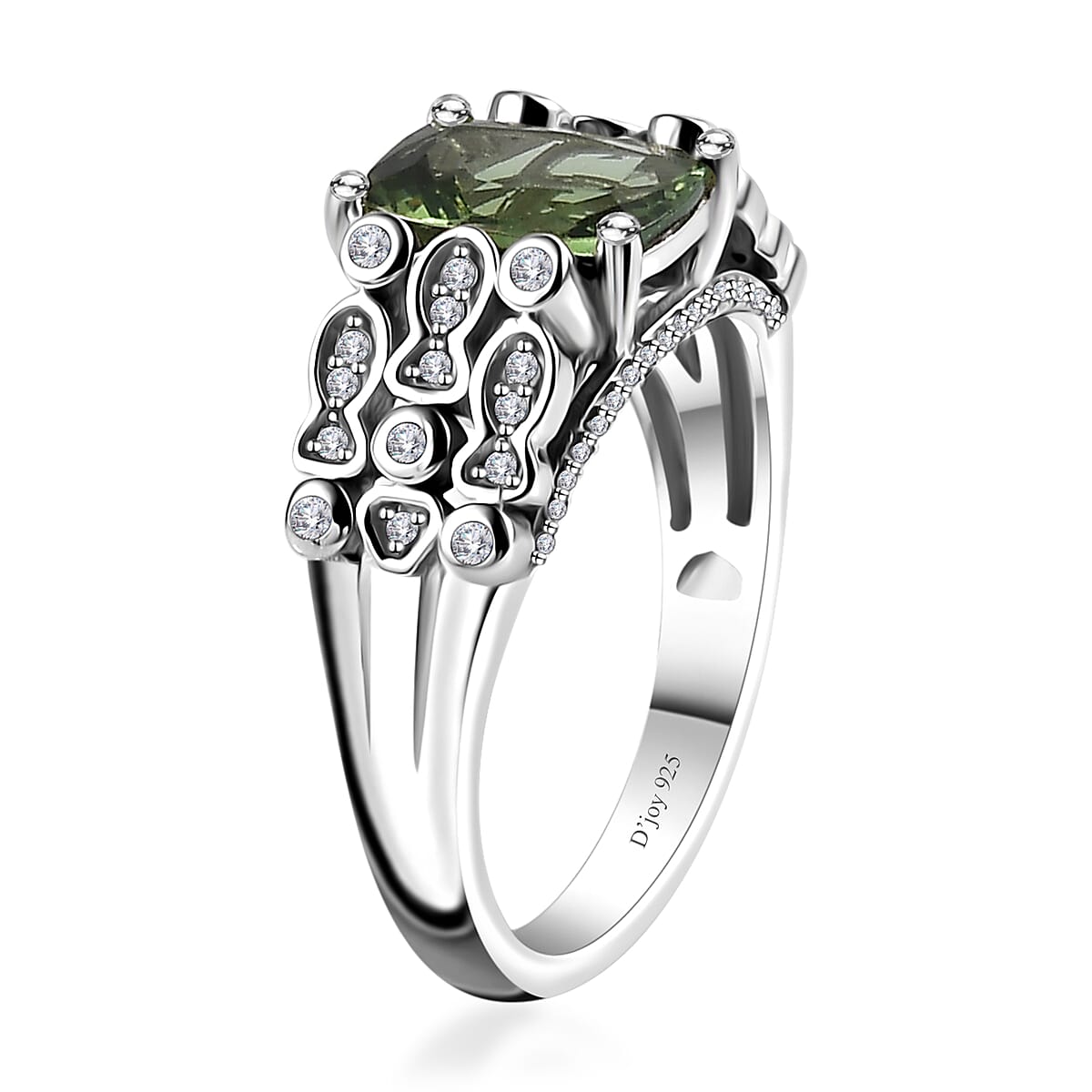 Andranomaro Green Apatite and Moissanite Fish and Bubble Ring in Rhodium Over Sterling Silver (Size 9.0) 2.50 ctw image number 3