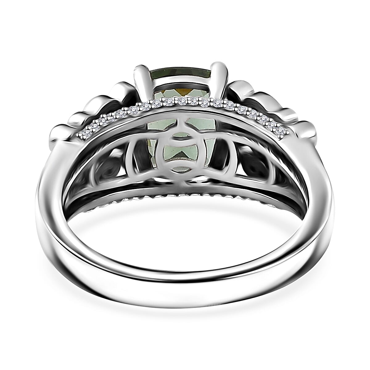 Andranomaro Green Apatite and Moissanite Fish and Bubble Ring in Rhodium Over Sterling Silver (Size 9.0) 2.50 ctw image number 4