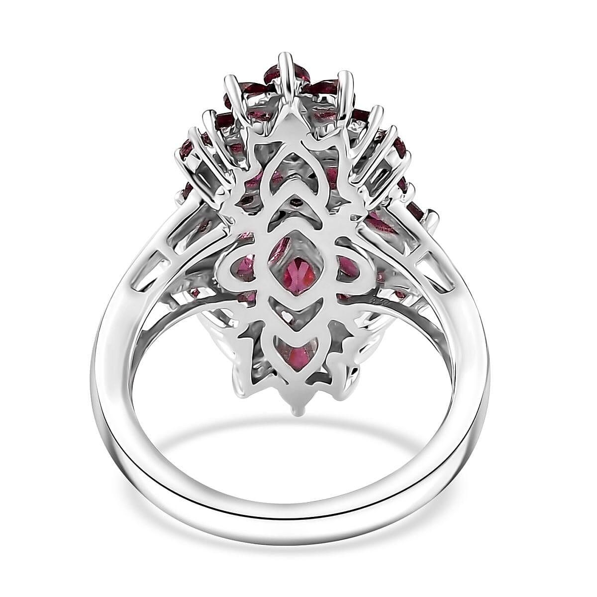 Orissa Rhodolite Garnet and Thai Black Spinel Mums Flower Ring in Rhodium Over Sterling Silver (Size 5.0) 4.65 ctw