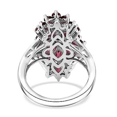 Orissa Rhodolite Garnet and Thai Black Spinel Mums Flower Ring in Rhodium Over Sterling Silver (Size 5.0) 4.65 ctw