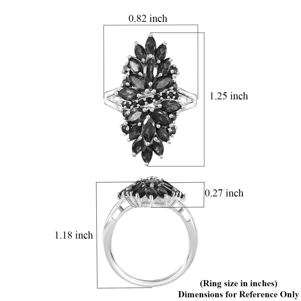 Orissa Rhodolite Garnet, Thai Black Spinel Floral Ring in Rhodium Over Sterling Silver (Size 5.0) 4.65 ctw image number 5