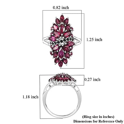 Orissa Rhodolite Garnet and Thai Black Spinel Mums Flower Ring in Rhodium Over Sterling Silver (Size 5.0) 4.65 ctw