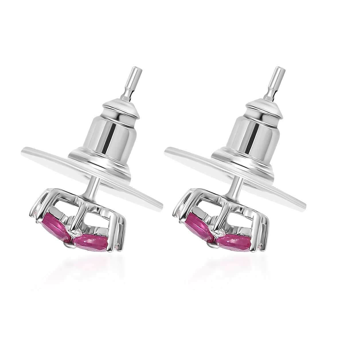 Montepuez Ruby and Moissanite Art Deco Earrings in Rhodium Over Sterling Silver 1.00 ctw image number 3