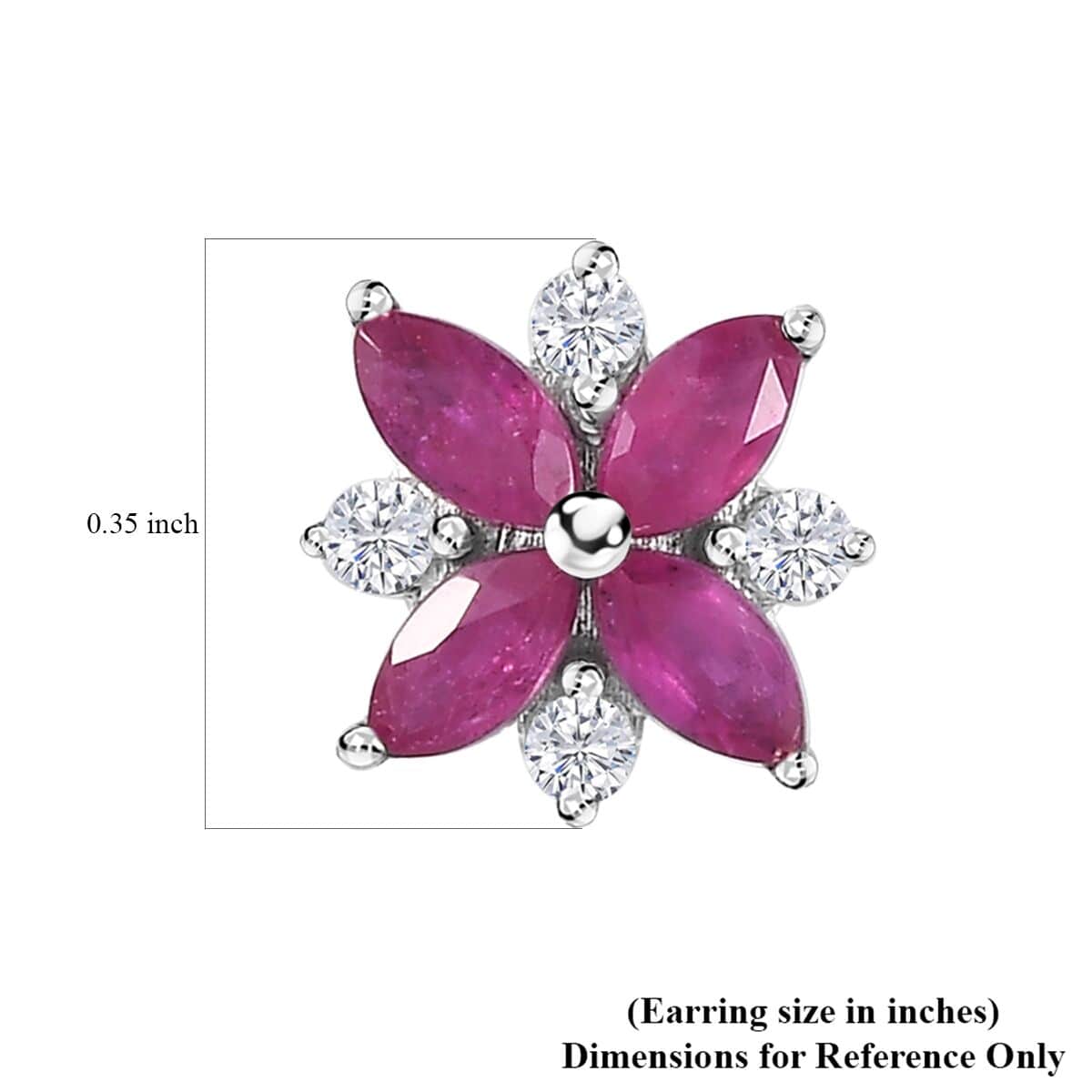 Montepuez Ruby and Moissanite Art Deco Earrings in Rhodium Over Sterling Silver 1.00 ctw image number 4