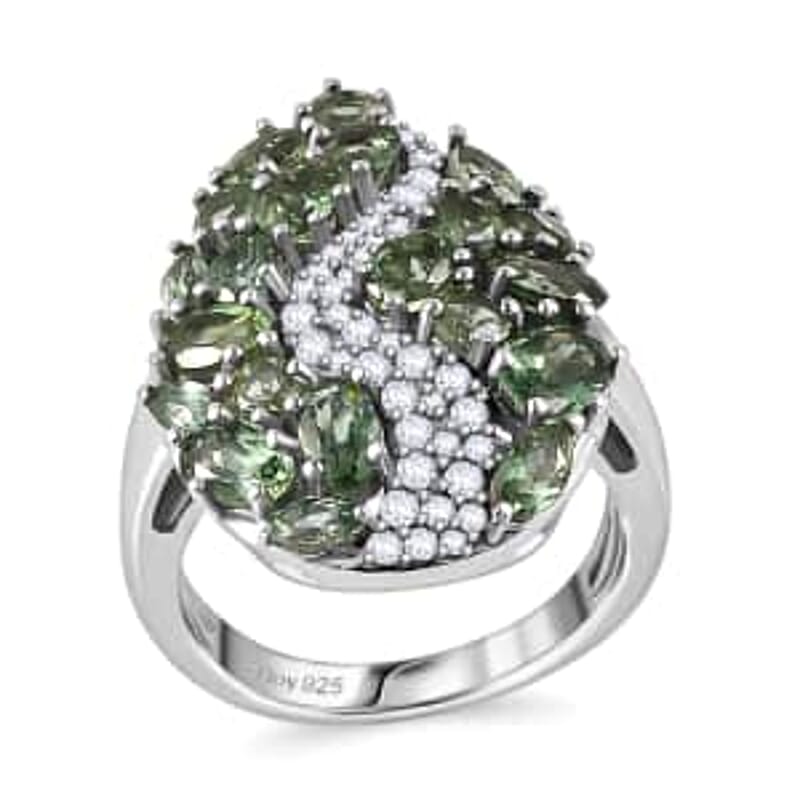 D'Joy Premium Andranomaro Green Apatite and White Zircon Amazon Rain Forest Ring in Rhodium Over Sterling Silver (Size 5.0) 4.30 ctw