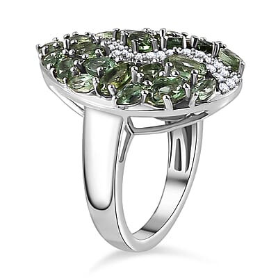 D'Joy Premium Andranomaro Green Apatite and White Zircon Amazon Rain Forest Ring in Rhodium Over Sterling Silver (Size 5.0) 4.30 ctw