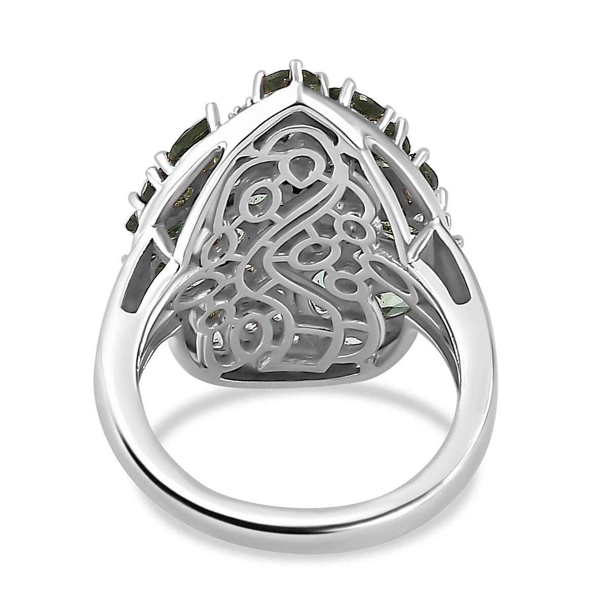 D'Joy Premium Andranomaro Green Apatite and White Zircon Amazon Rain Forest Ring in Rhodium Over Sterling Silver (Size 5.0) 4.30 ctw