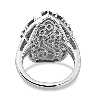 D'Joy Premium Andranomaro Green Apatite and White Zircon Amazon Rain Forest Ring in Rhodium Over Sterling Silver (Size 5.0) 4.30 ctw