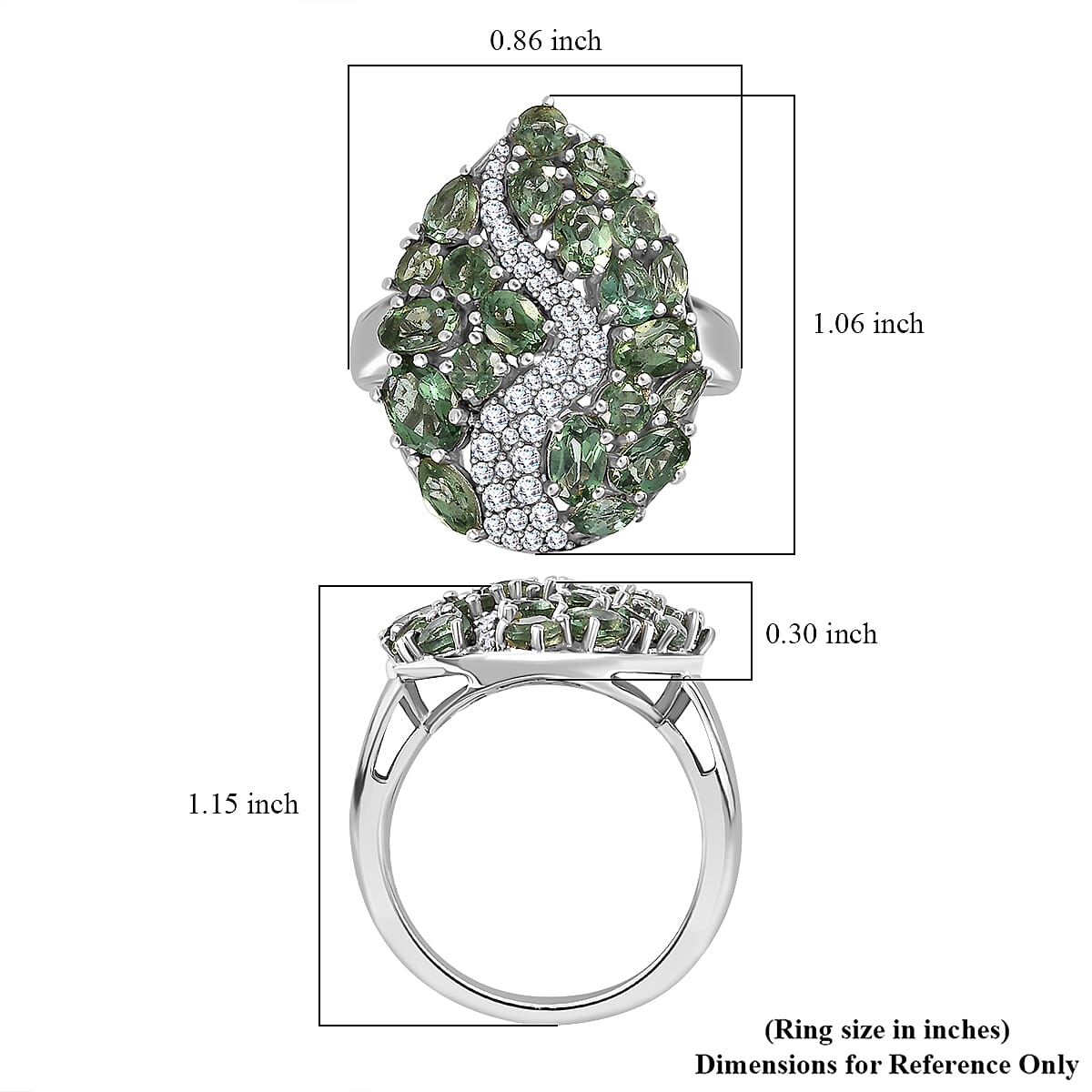 D'Joy Premium Andranomaro Green Apatite and White Zircon Amazon Rain Forest Ring in Rhodium Over Sterling Silver (Size 5.0) 4.30 ctw
