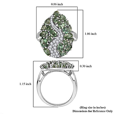 D'Joy Premium Andranomaro Green Apatite and White Zircon Amazon Rain Forest Ring in Rhodium Over Sterling Silver (Size 5.0) 4.30 ctw