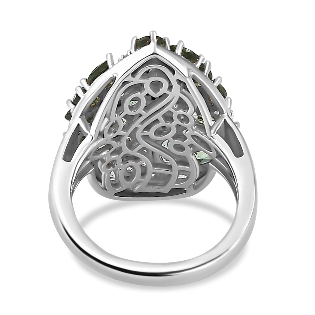 Premium Andranomaro Green Apatite and White Zircon Amazon Rain Forest Ring in Rhodium Over Sterling Silver (Size 6.0) 4.30 ctw image number 4