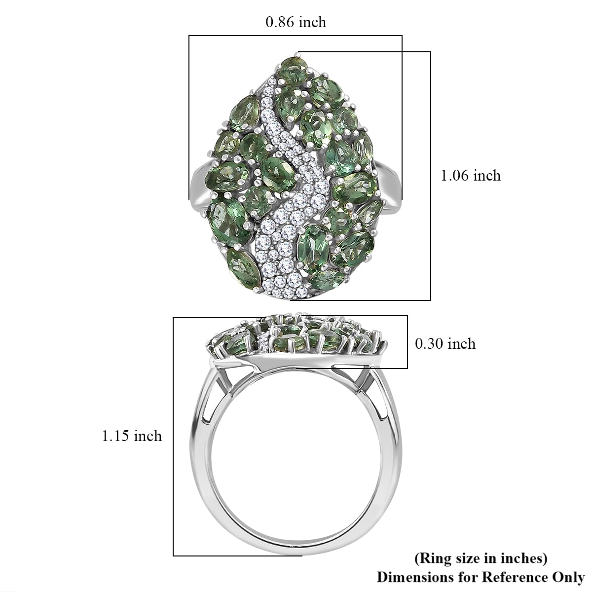 Premium Andranomaro Green Apatite and White Zircon Amazon Rain Forest Ring in Rhodium Over Sterling Silver (Size 6.0) 4.30 ctw image number 5
