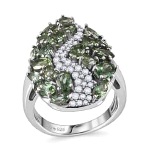 Premium Andranomaro Green Apatite and White Zircon Amazon Rain Forest Ring in Rhodium Over Sterling Silver (Size 8.0) 4.30 ctw