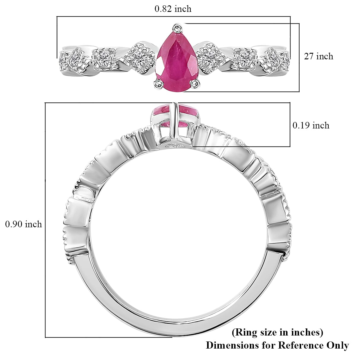 Montepuez Ruby and White Zircon Art Deco Ring in Rhodium Over Sterling Silver (Size 5.0) 0.65 ctw