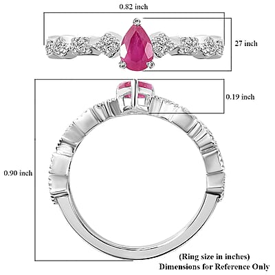 Montepuez Ruby and White Zircon Art Deco Ring in Rhodium Over Sterling Silver (Size 5.0) 0.65 ctw