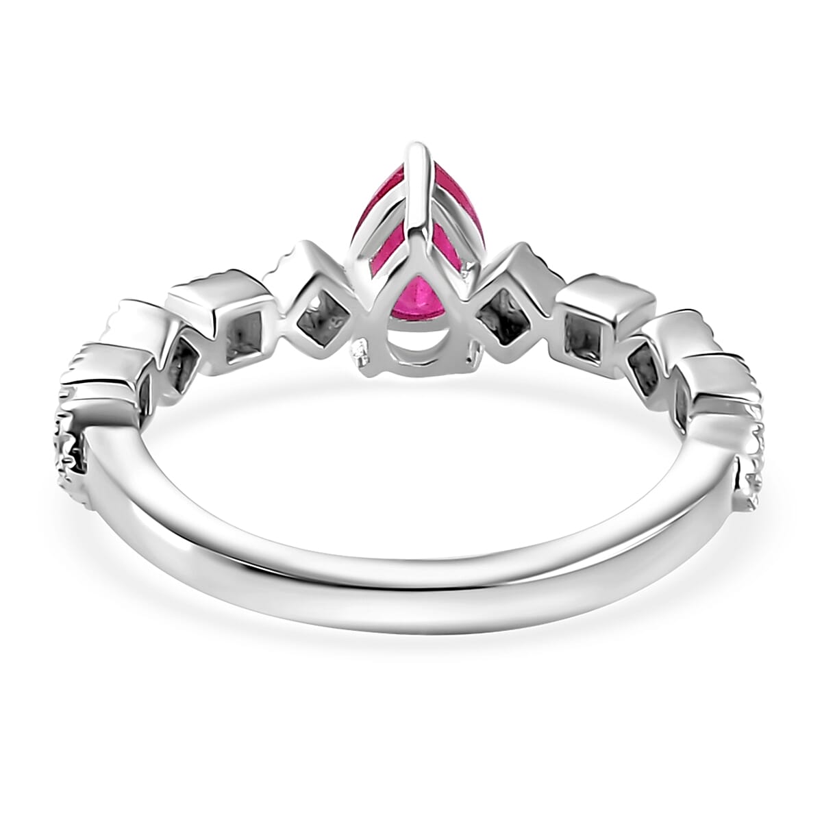 Montepuez Ruby and White Zircon Art Deco Ring in Rhodium Over Sterling Silver (Size 6.0) 0.65 ctw image number 4